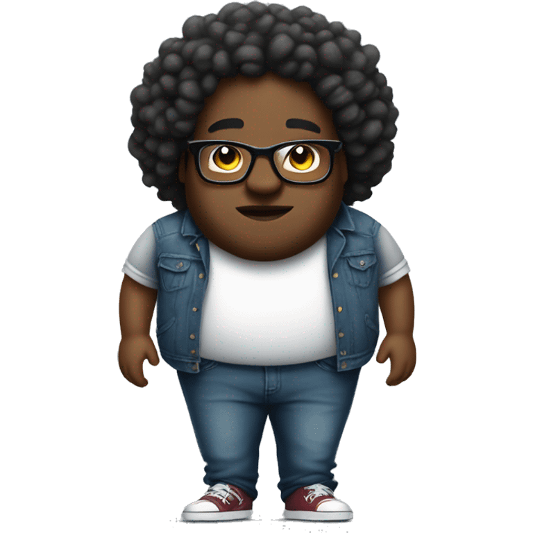 black fat guy with curly hair, wearing baggy jeans and glasses hip hop style emoji