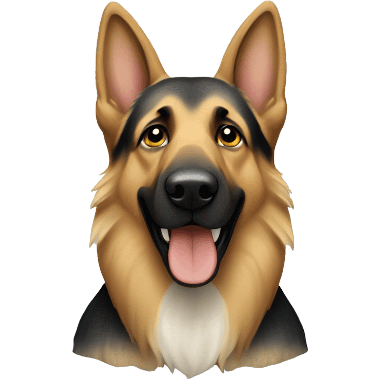 German shepherd with white hair underneath indoors looking at viewer emoji