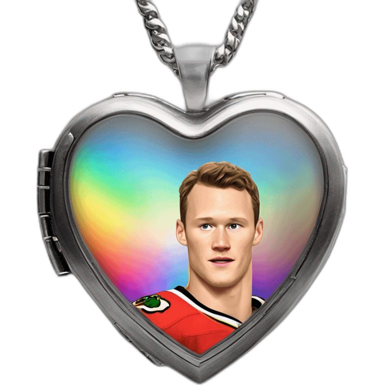 Jonathan Toews inside a rainbow locket heart emoji