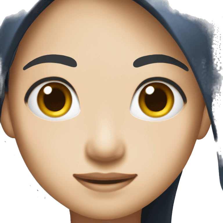 Asian girl with long black straight hair, silver earrings, and a navy tank top ios  emoji emoji