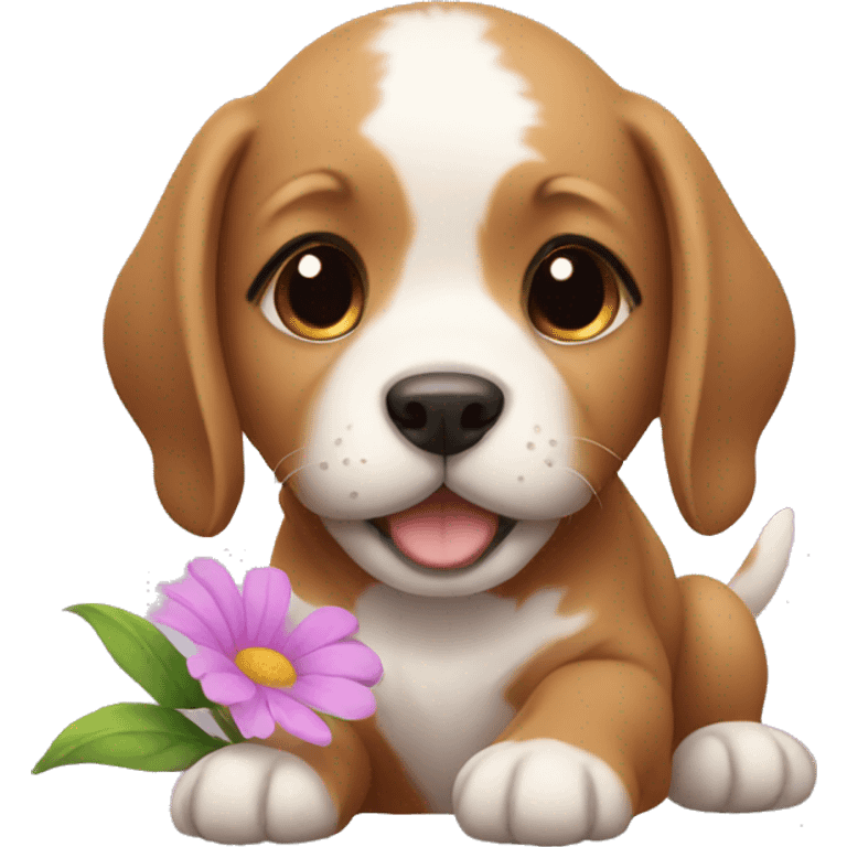 Puppy with flower emoji