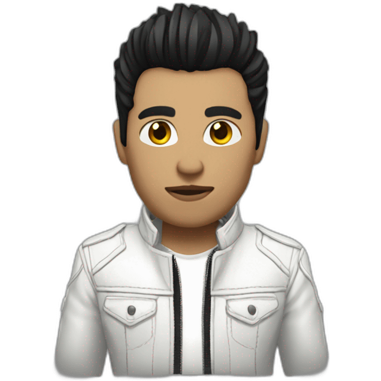 Punk male,dark hair, with white leather jacket with dark hair emoji