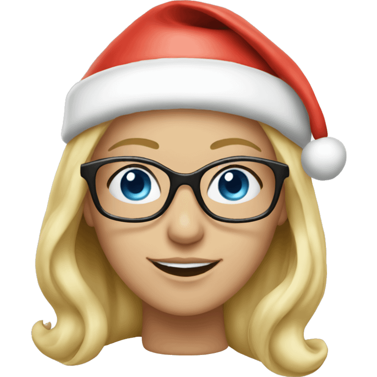 Blond woman blue eyes wearing santa hat and glasses  emoji