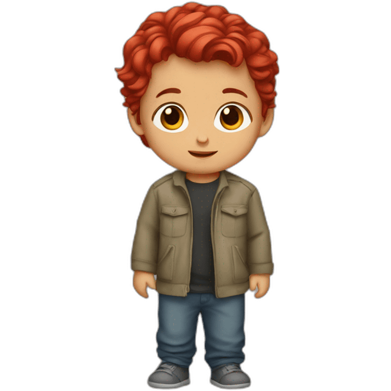 Afghan baby boy with red hair, red eyes, red shirt  emoji