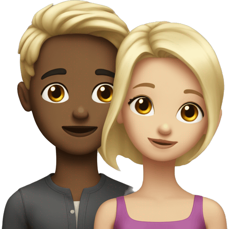 A blond boy and girl a brunette kiss emoji