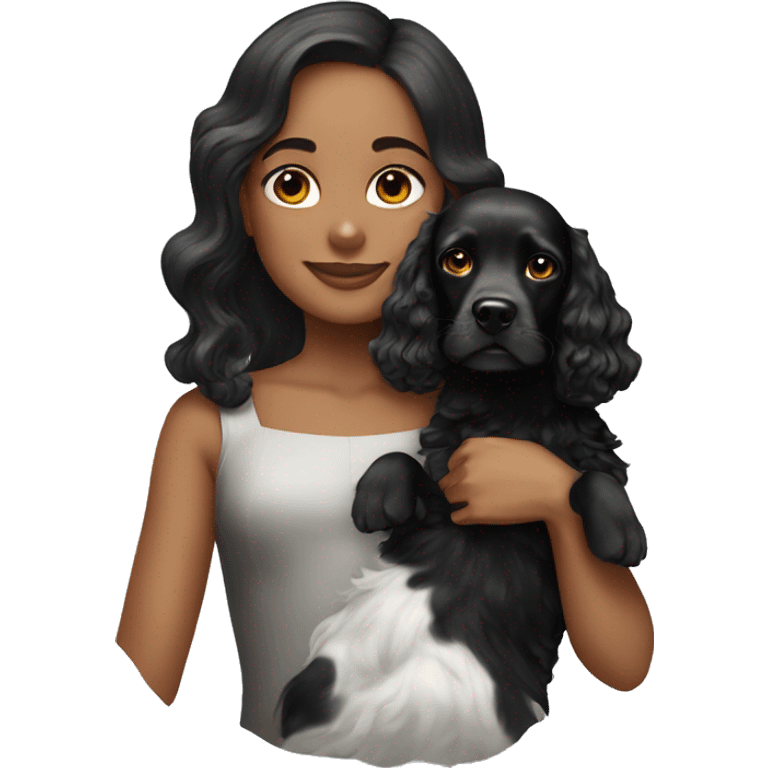 Black&white heir girl with black cocker spaniel emoji