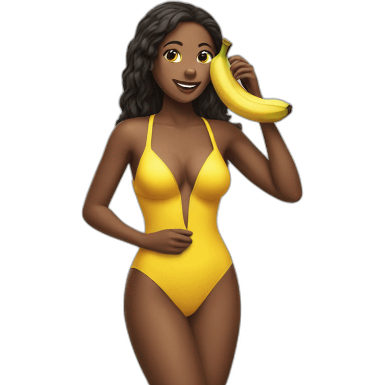 sexy woman eating banana swimming suit emoji