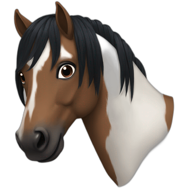 Horse with human with black hair emoji