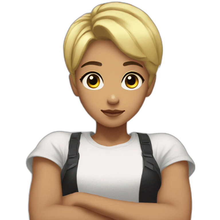 arms crossed kpop girl idol short hair blonde black ish emoji