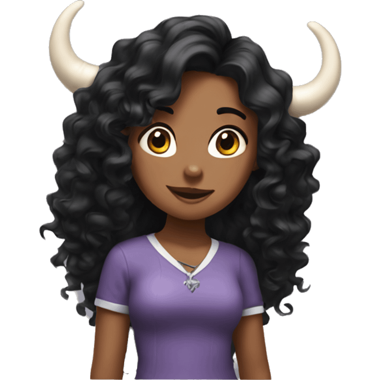 Whit Girl with horns with long curly black hair emoji