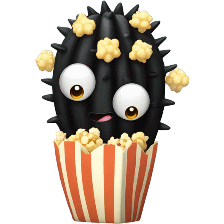 A black cactus holding a popcorn emoji