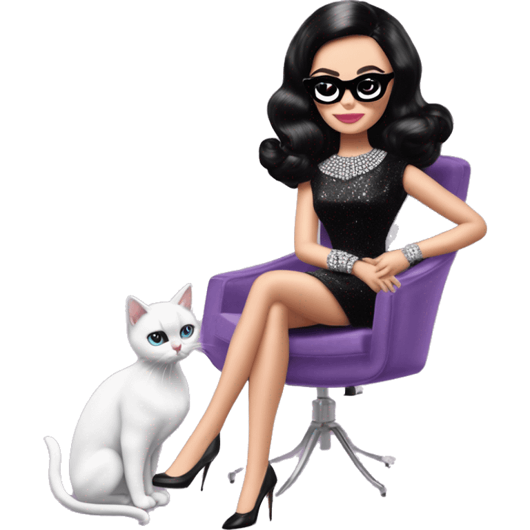 White Diamonds Elizabeth Taylor Barbie. Jenna Ortega Wednesday Addams.Satin dress, opera gloves,pumps, bracelet, earrings, sunglasses Cuddling up with Slippers the kitten. emoji