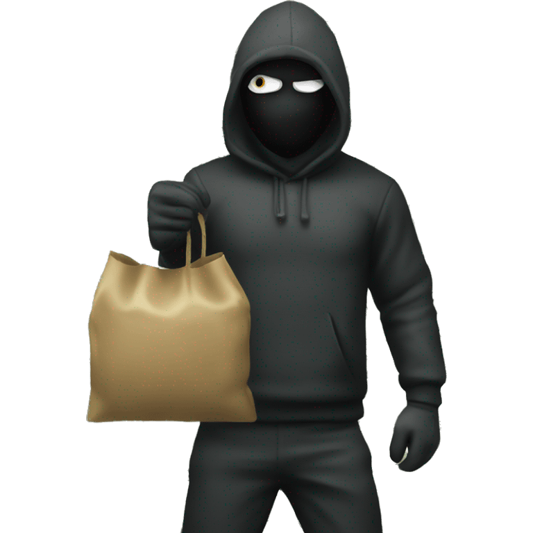 Thief emoji with a bag of money behind him emoji