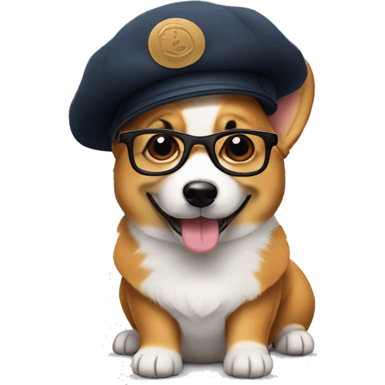 corgi wearing beret and glasses emoji