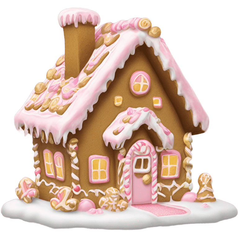 light pink and gold and white gingerbread house emoji