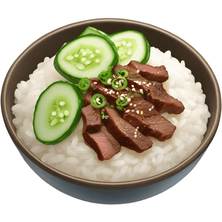 Korean beef rice bowl with cucumbers emoji