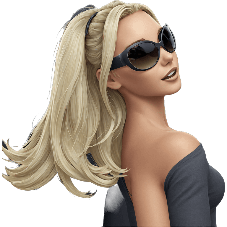 blonde girl with sunglasses and car emoji