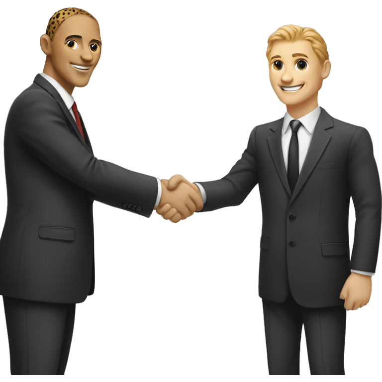 A cheetah in a classic suit shakes hands with a White man  emoji