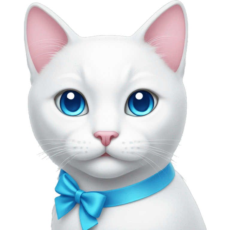 white cat with a pink bow and blue eyes emoji