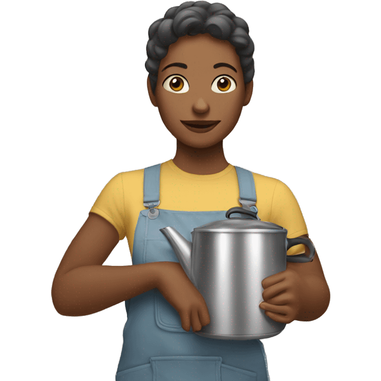 Toni holding a kettle emoji