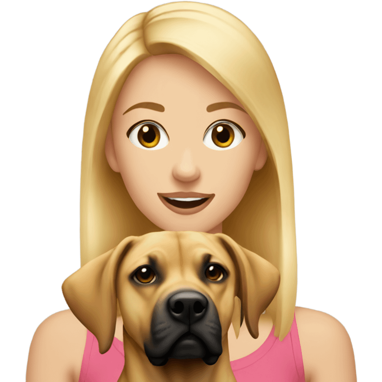 Blonde girl holding a black mouth cur emoji