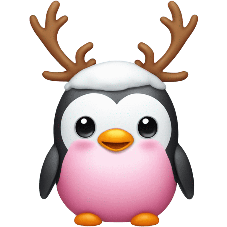 Cute pink penguin with reindeer antlers emoji