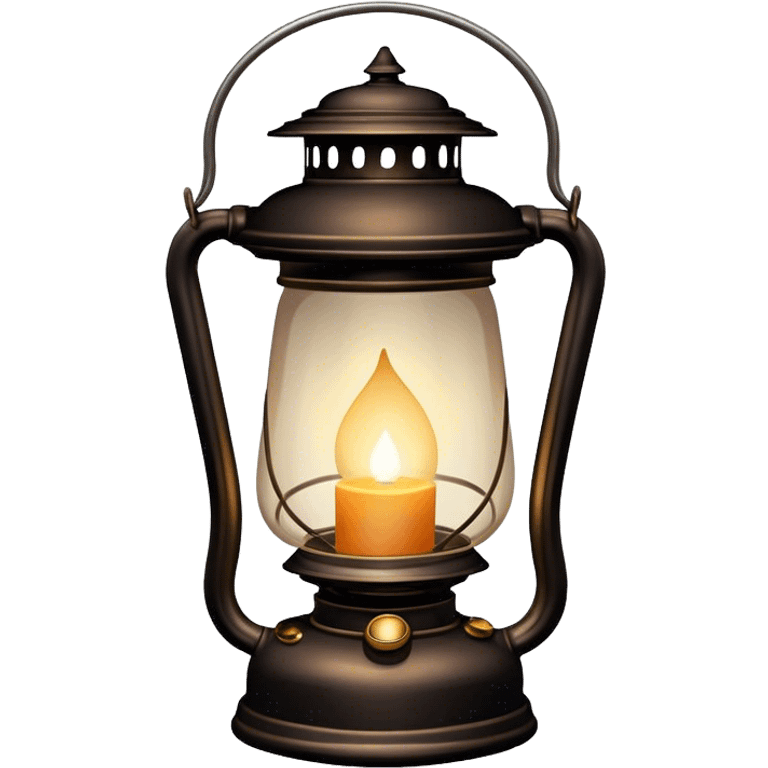 Cinematic Realistic Lantern, an old-fashioned glass lantern with a warm flickering glow, delicate details on the metal handle, softly illuminating the surrounding darkness, glowing with a comforting and nostalgic charm. emoji