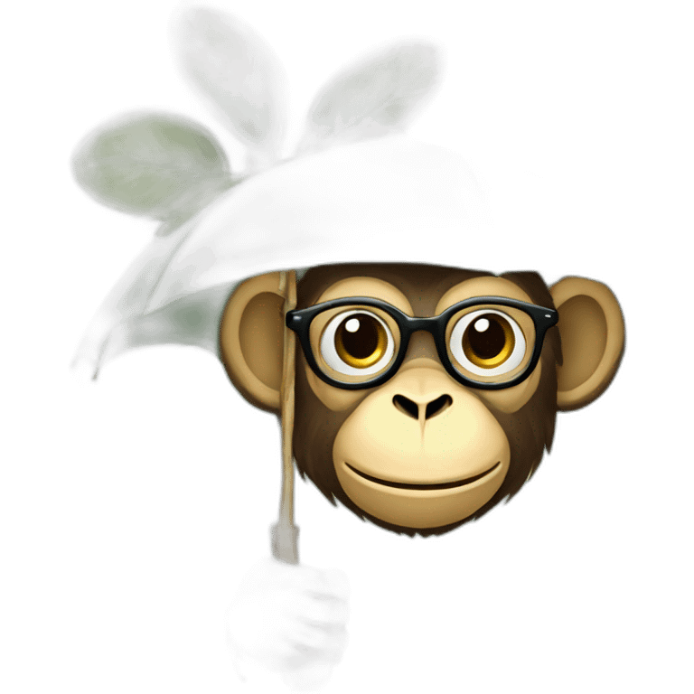 Monkey with grren eyes and glasses and umbrella on tree emoji