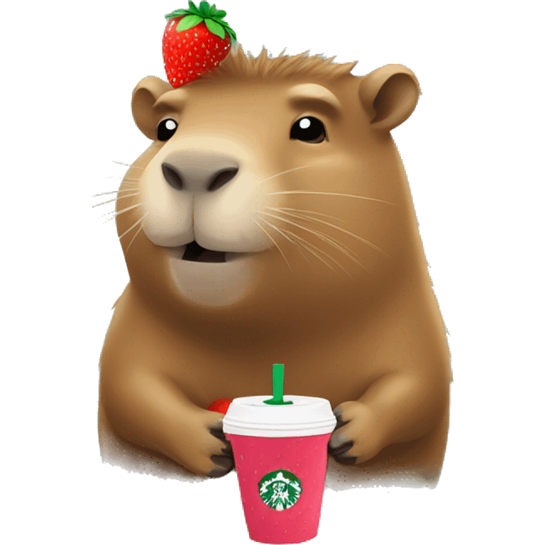 capybara drinking strawberry acai from starbucks emoji