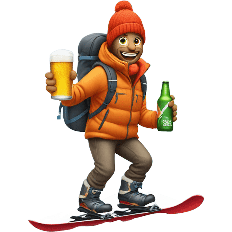 Skier drinking beer down a mountain  emoji