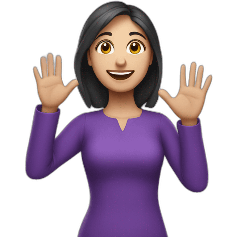 Armenian woman saying hello and giving five with happy face  in purple clothes  emoji