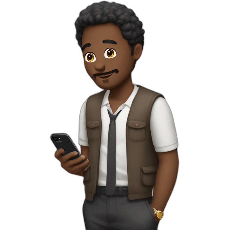 Hombre bien vestido con Iphone 15 pro max llamando a una persona emoji