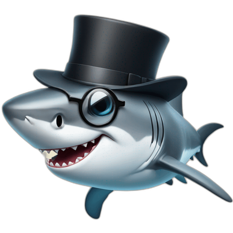 Shark similing with a top hat and glasses  emoji