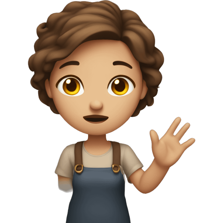 Brown haired girl shrugging with her hand up annoyed  emoji