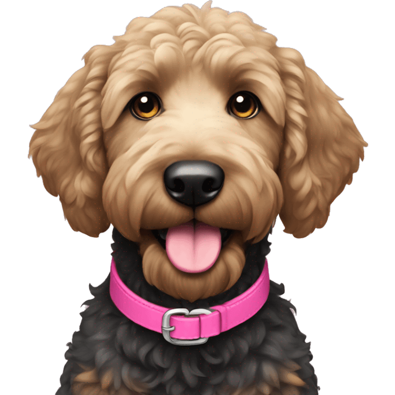 Black golden doodle with pink collar  emoji