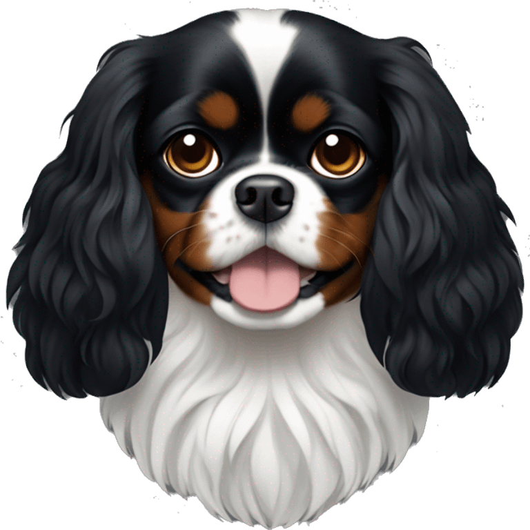 Small completely black king charles spaniel with black fur on his whole face and white fur on chest emoji