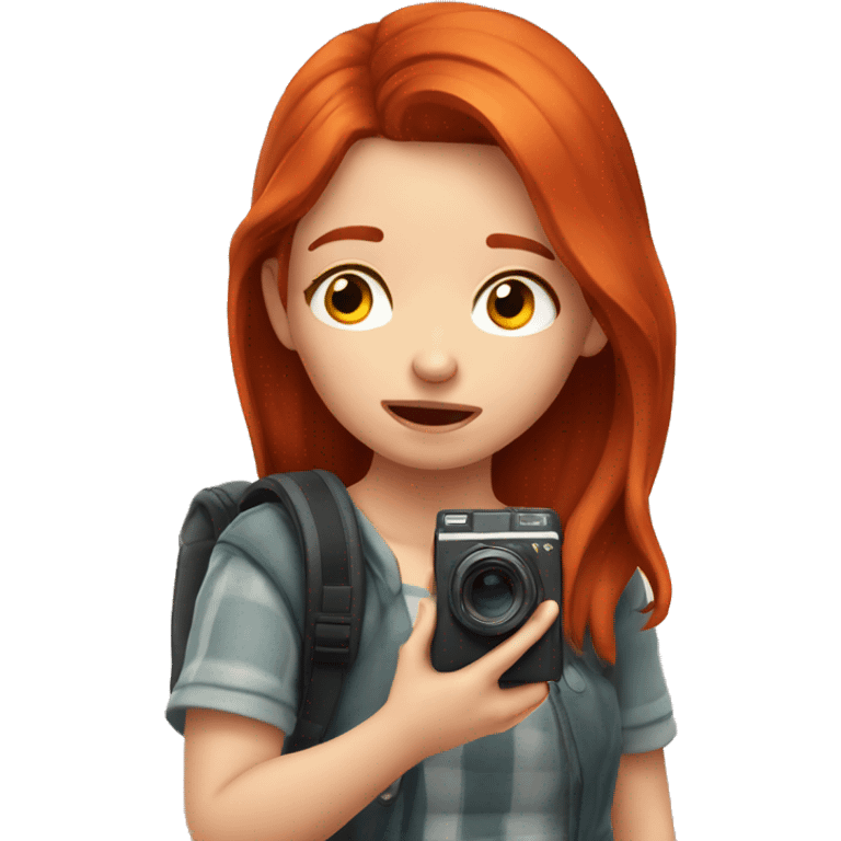 cute redhead girl taking photo while crying emoji