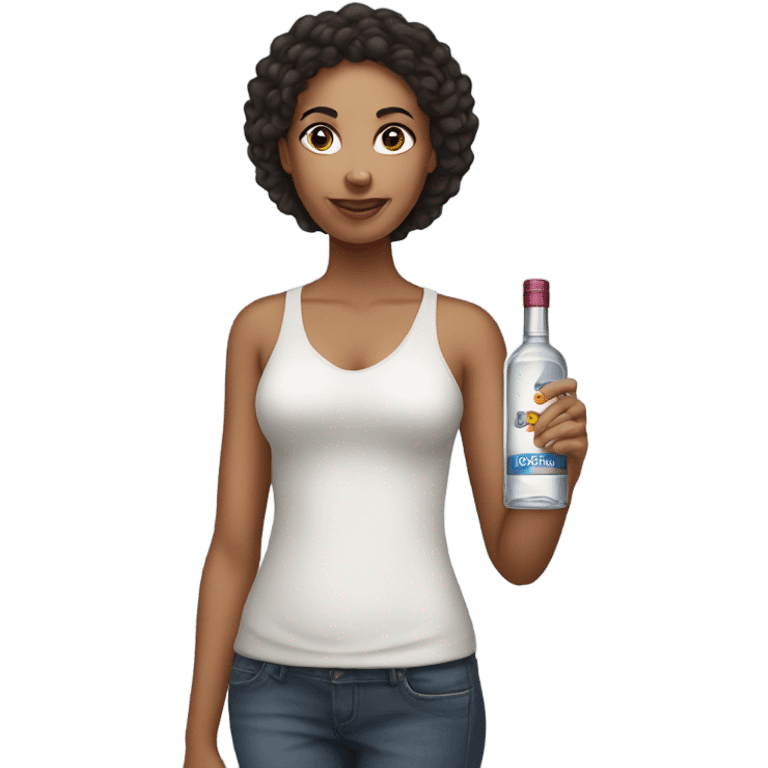 Mixed race woman with a bottle of vodka emoji