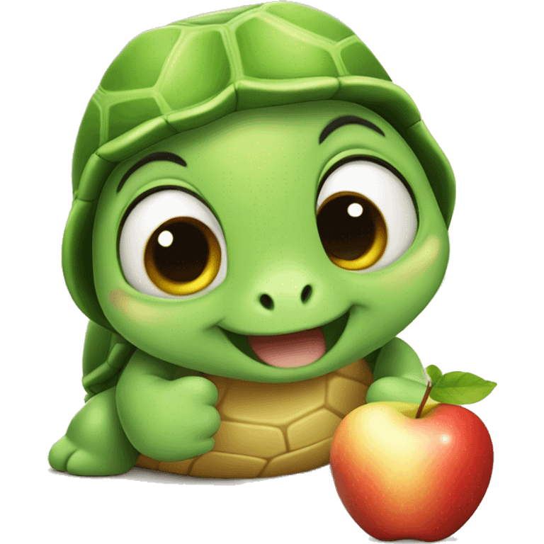 Cute Turtle eating apple  emoji