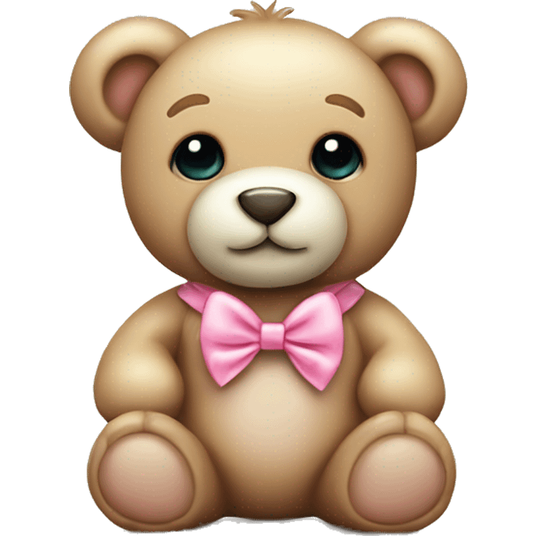 Cute teddy with a pink bow necklace emoji