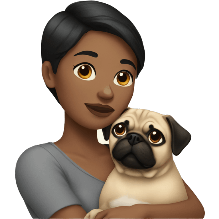 Lesbian woman Black short hair hugging a pug emoji