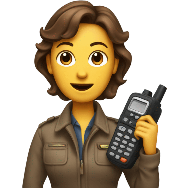 a lady with brown hair using a walkie talkie emoji