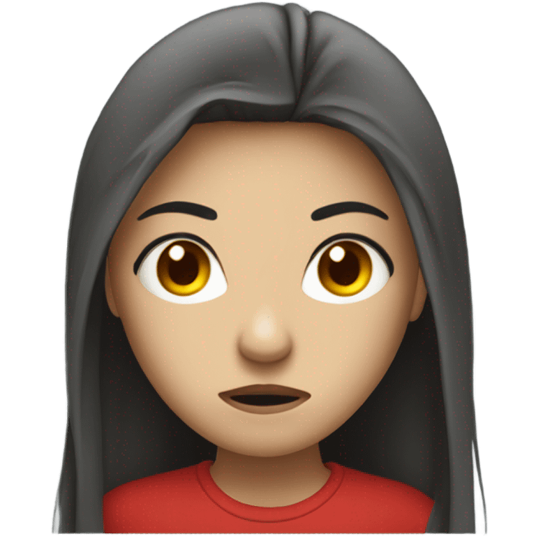 A girl with chaos long hair, Eyes covered with red threads looked very annoyed and angry emoji