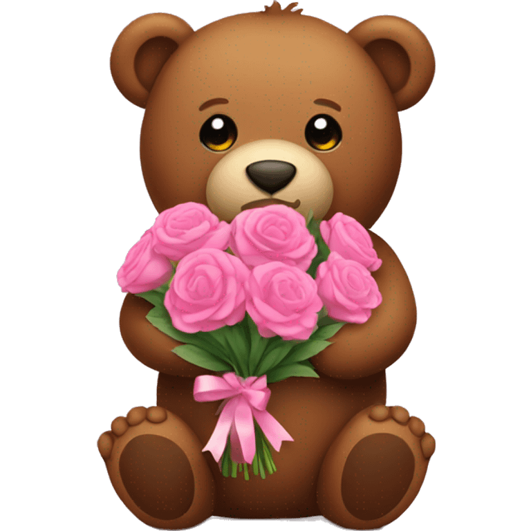 brown teddy bear with pink bouquet emoji