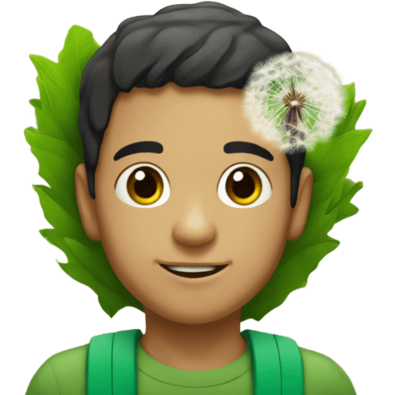 Mexican boy with a dandelion as his har emoji