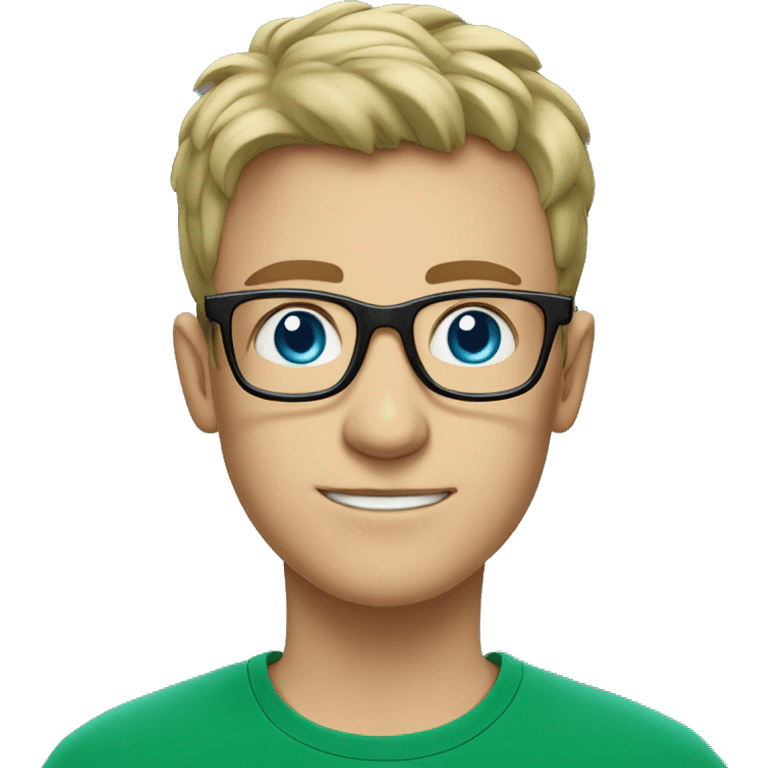 white young man with square glasses and blue eye wearing green t-shirt with laptop  emoji