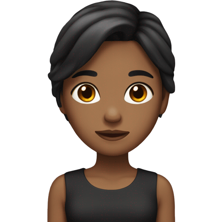 A girl with black shoulder length hair and brown skin emoji