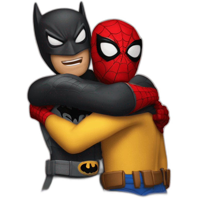 spiderman hugging batman emoji