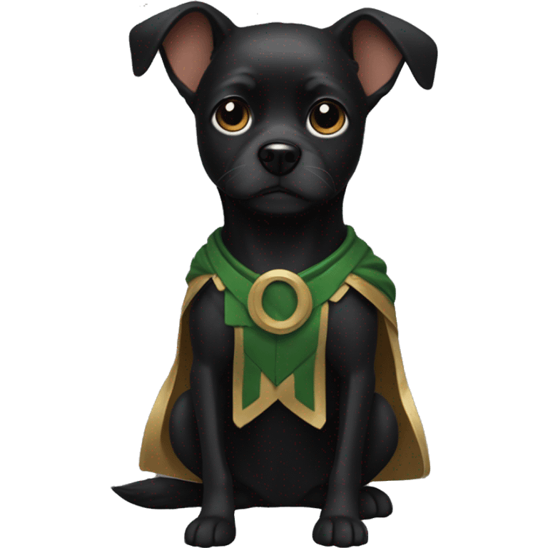 Small black dog with a Loki costume emoji