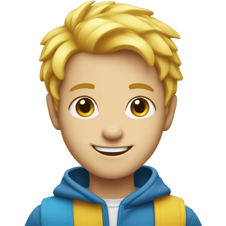 smiling boy with yellow hair and blue eyes emoji